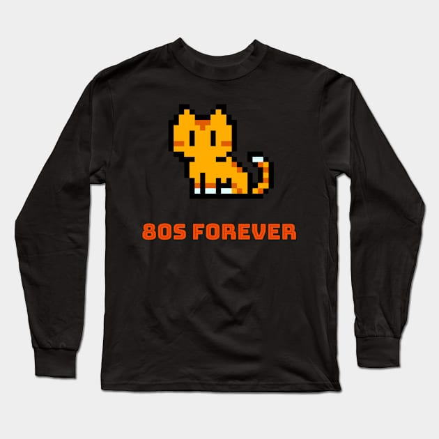 80s Forever Retro 8-bit Cat Long Sleeve T-Shirt by Up 4 Tee